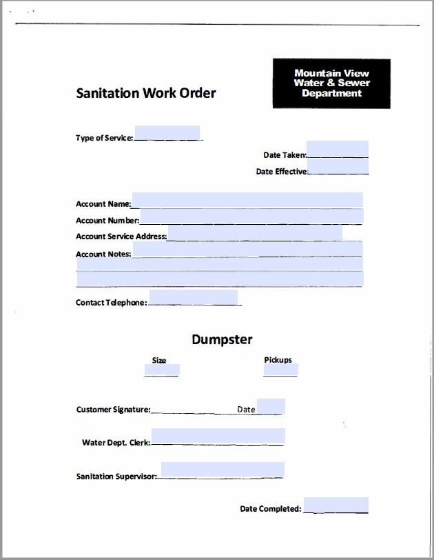 MV Sanitation Work Order