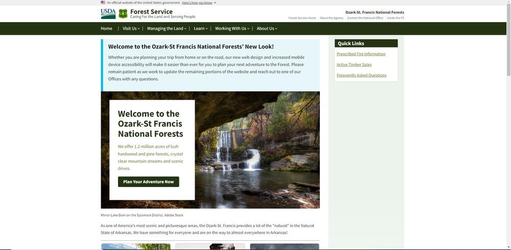 Ozark national forest webpage image